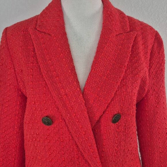 Loft Women Size 2 Tweed Double Breasted Coral Red Blazer - Picture 2 of 10